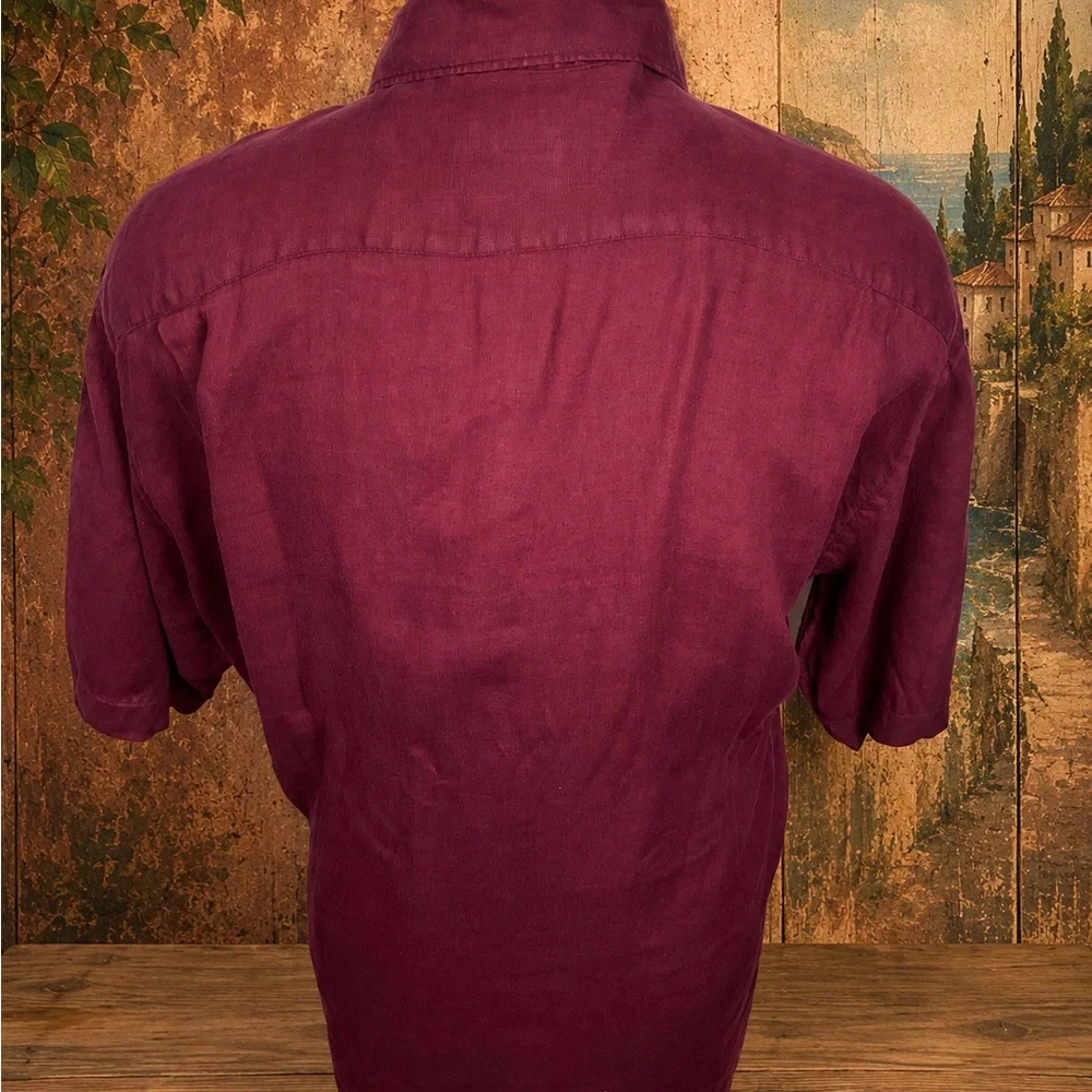 Banana Republic 100% Irish Linen Shirt XL Burgundy Relaxed Camp Casual Button Up